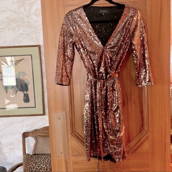 Aqua Copper Sequin Wrap Mini Dress ✨ New Year’s Eve - Picture 6 of 11